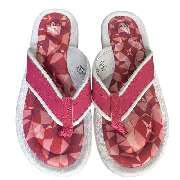 ATHLETECH Pink and White Memory Foam Calypso Raspberry Flip Flops Women's Sz 7/8 - Picture 1 of 7